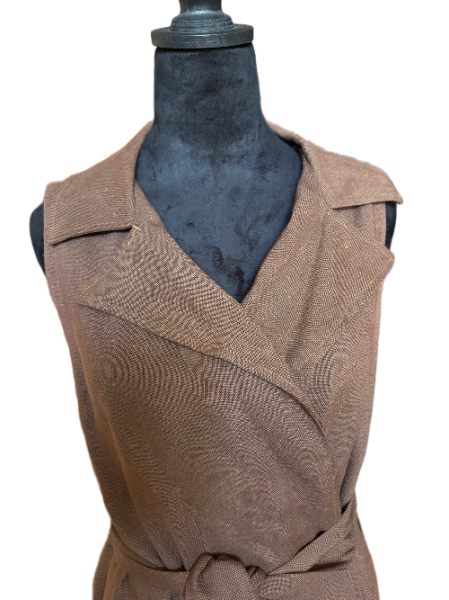 Vintage Unbranded Brown Linen Wrap Dress