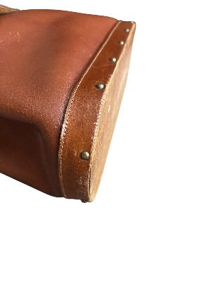 Vintage 1970s Artisan-Made Leather Bucket Bag with Dragon Medallion