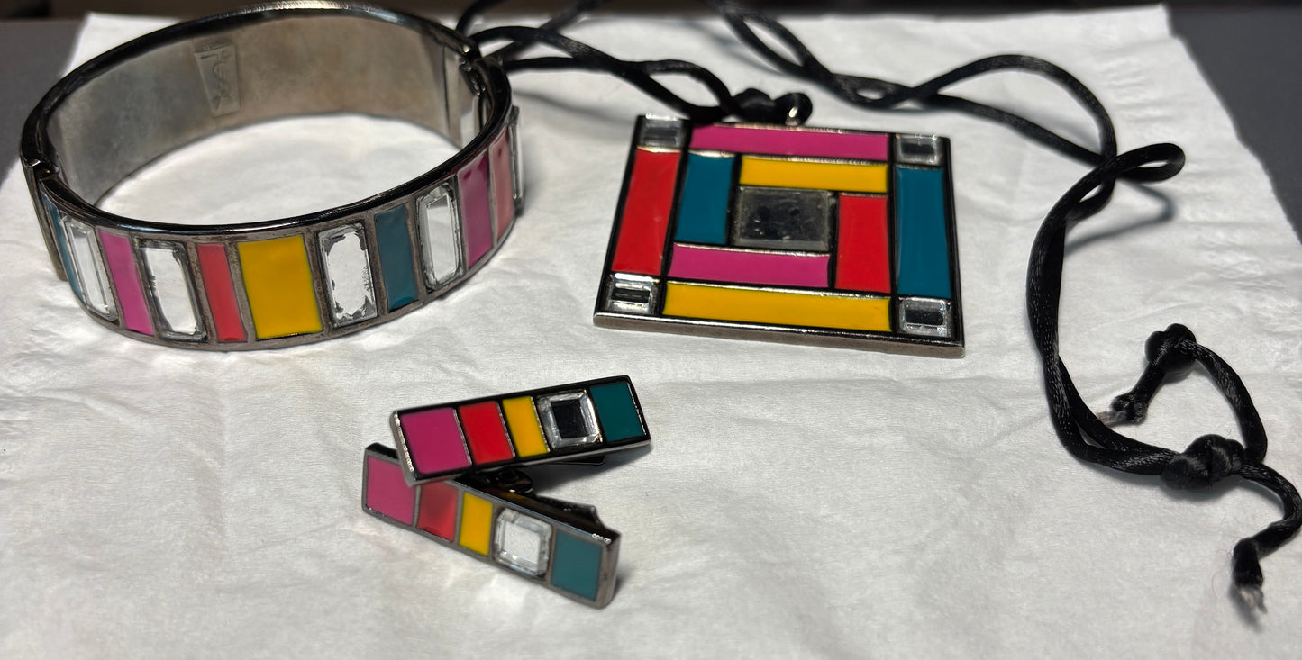 Vintage YSL Mondrian Jewelry Set, Circa 1980’s
