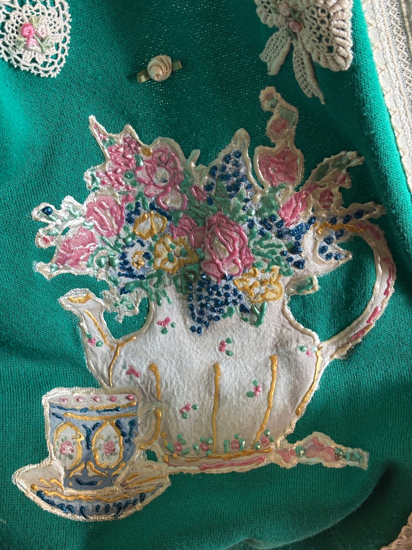 1980’s Puff Paint and Pearls Extravaganza Altered Sweatshirt