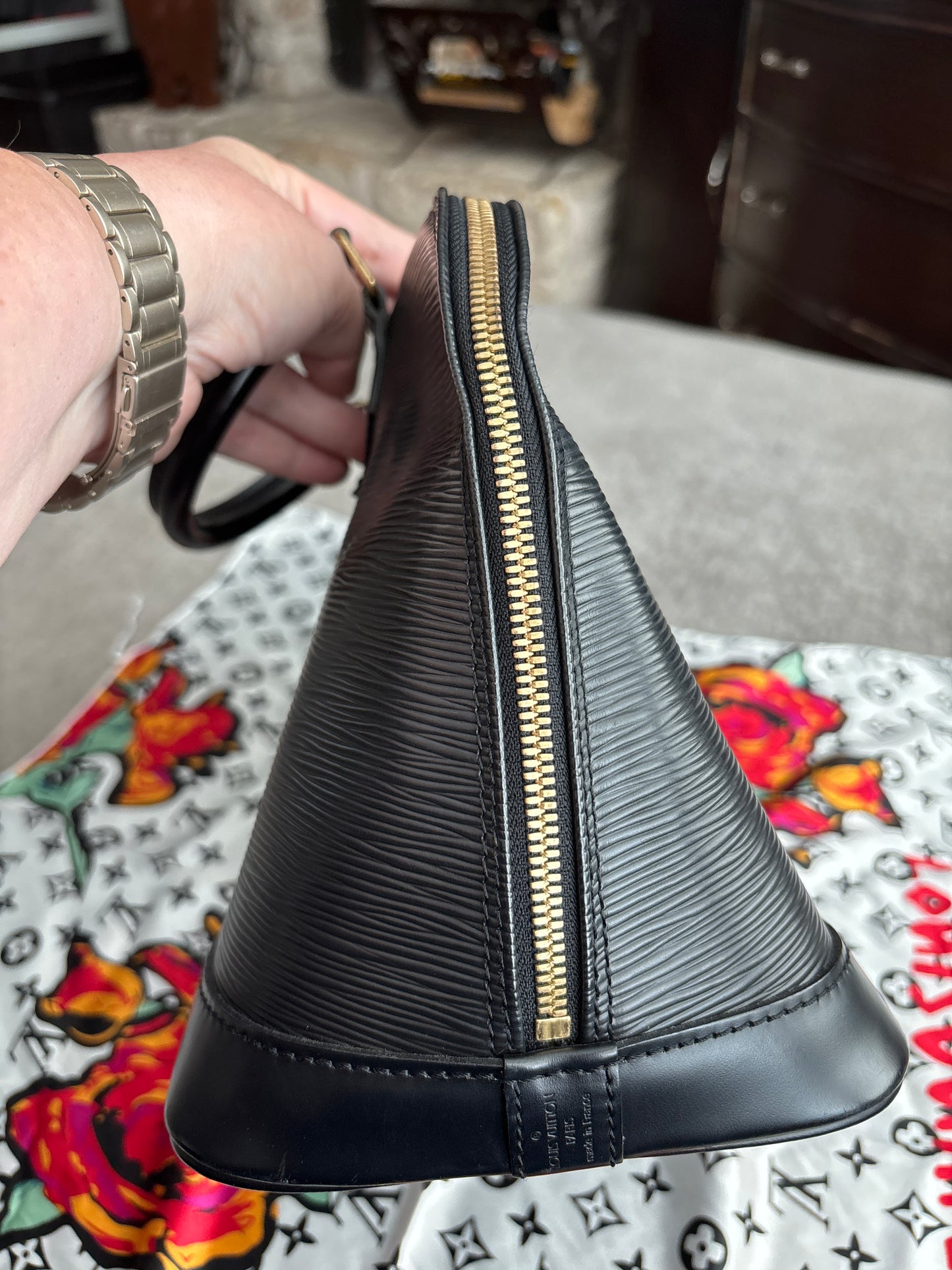 Louis Vuitton Alma Handbag in Black Epi Leather